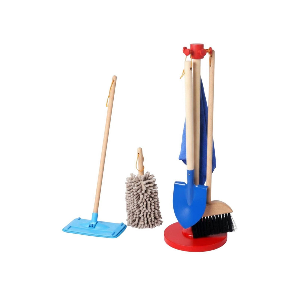 6 Pieces Wooden Cleaning Toy Set Storage Stand Pretend Cleaning Kit Role-Play