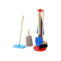6 Pieces Wooden Cleaning Toy Set Storage Stand Pretend Cleaning Kit Role-Play