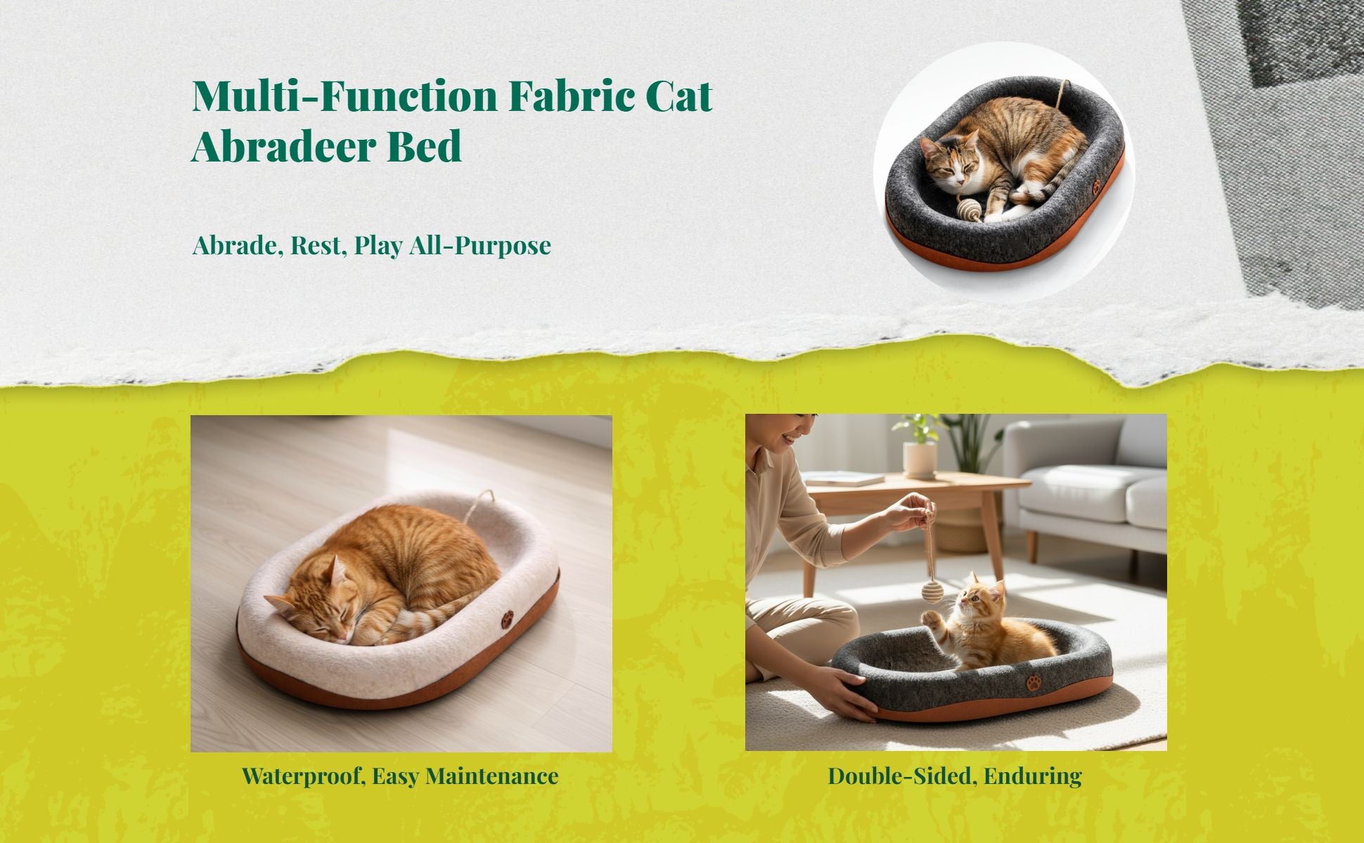 Cat Scratcher Bed, Corrugated Cardboard, 2-in-1 Lounge & Pad
