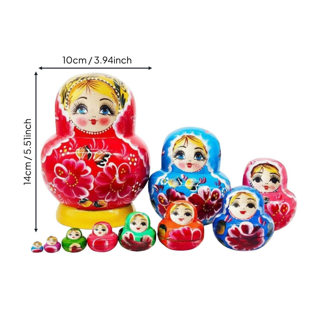 10 Pieces Matryoshka Nesting Doll Traditional Design 10-Layer Nesting Doll Set Great Gift Idea Stacking Toy for Kids, Playroom, Nursery