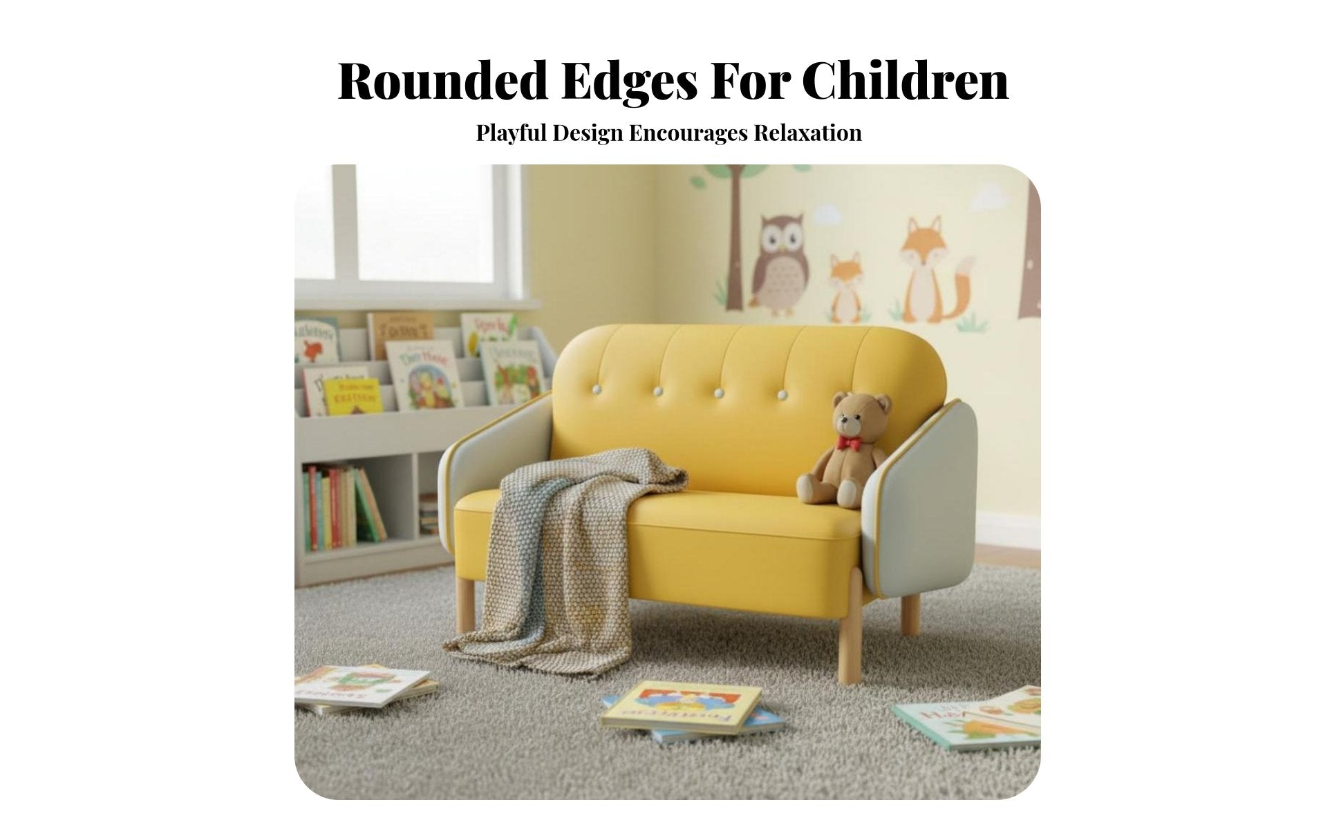 Young Child Two-Seater Sofa Nordic Design 2-Seater childs' Loveseat Easy to Clean Dense Foam for Kindergarten, Daychildcare