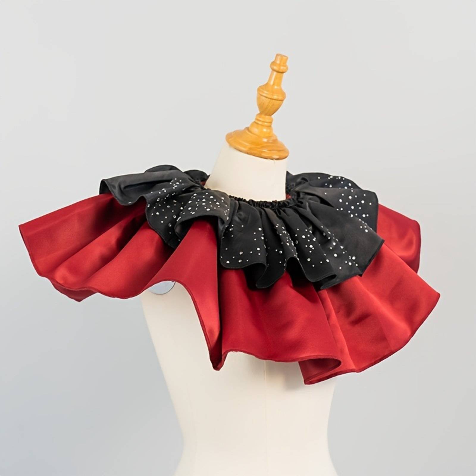 Black and Red Ruffle Collar Glittering Satin Costume Collar Detachable