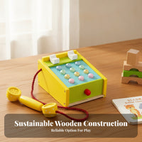 Wooden Toy Telephone Raised Buttons Kids Plaything Colorful for Preschoolers
