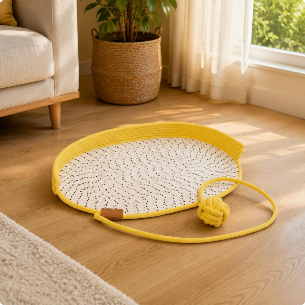 Woven Feline Mat Raised Rim Braided Feline Mat Speckled for Cats