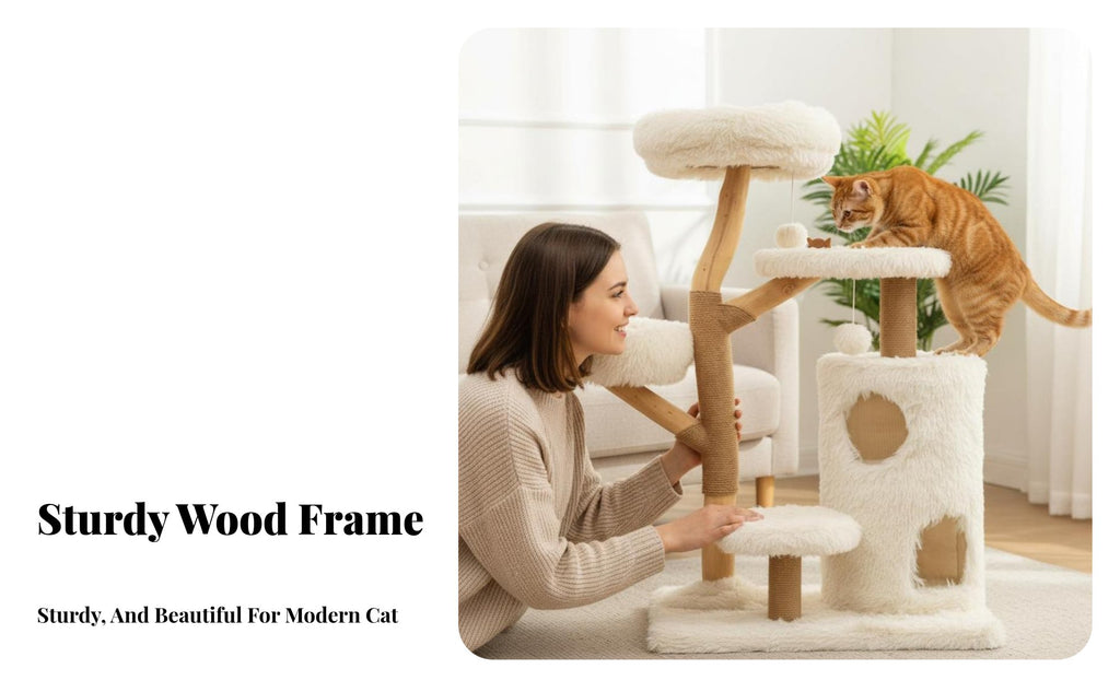 Natural Wood Trunk Skycloud-themeded Cat Tower Multi-Level Design Skycloud-themeded Scratching Tree comfortable Resting areas Pet Furniture Sturdy Construction for felines, Kittens, Indoors, Living Room, Bedroom, Small areas