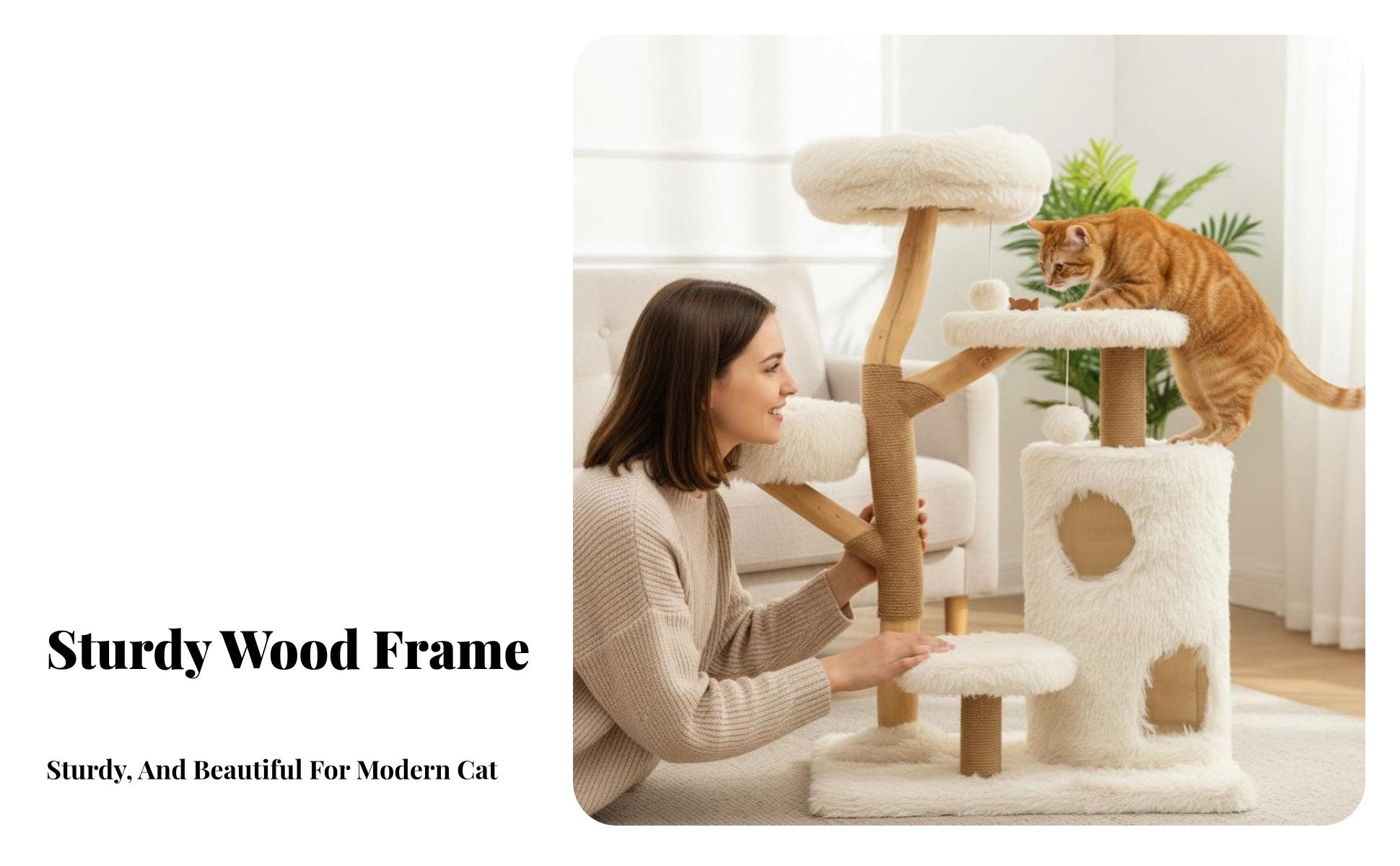 Natural Wood Trunk Skycloud-themeded Cat Tower Multi-Level Design Skycloud-themeded Scratching Tree comfortable Resting areas Pet Furniture Sturdy Construction for felines, Kittens, Indoors, Living Room, Bedroom, Small areas