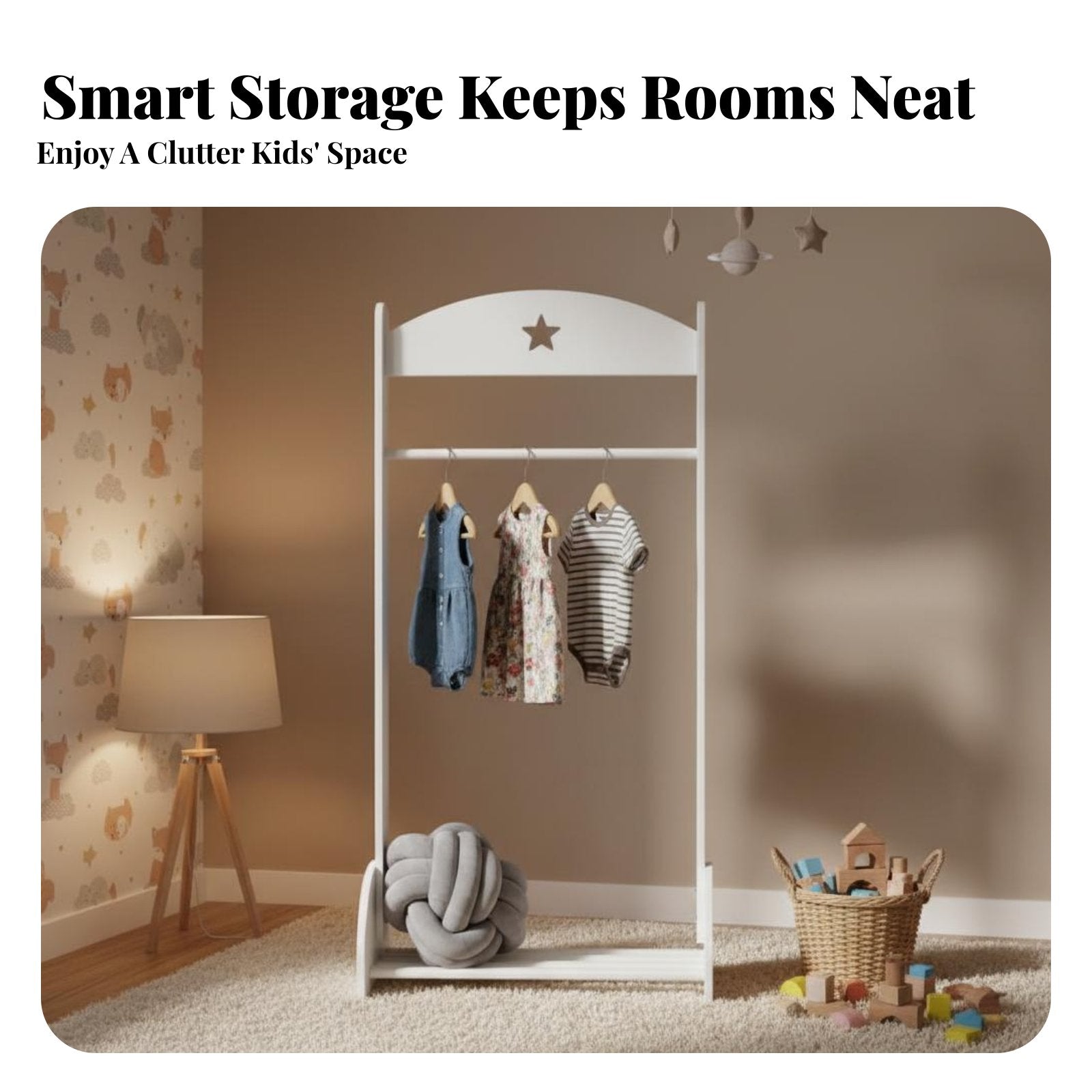 children's Costume Rack Cute Design Children's Accessible Wardrobe Stable Frame Easy Assembly for Young Children, Parents