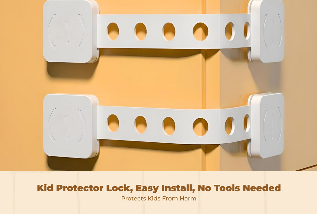 Kid Protection Cabinet Lock, Adjustable Drawer Latch, no tools needed, Infant Proofing for Fridge & Cupboard