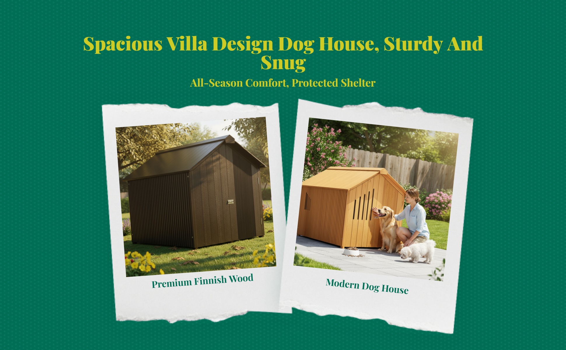 Insulated wooden dog house, raised floor
