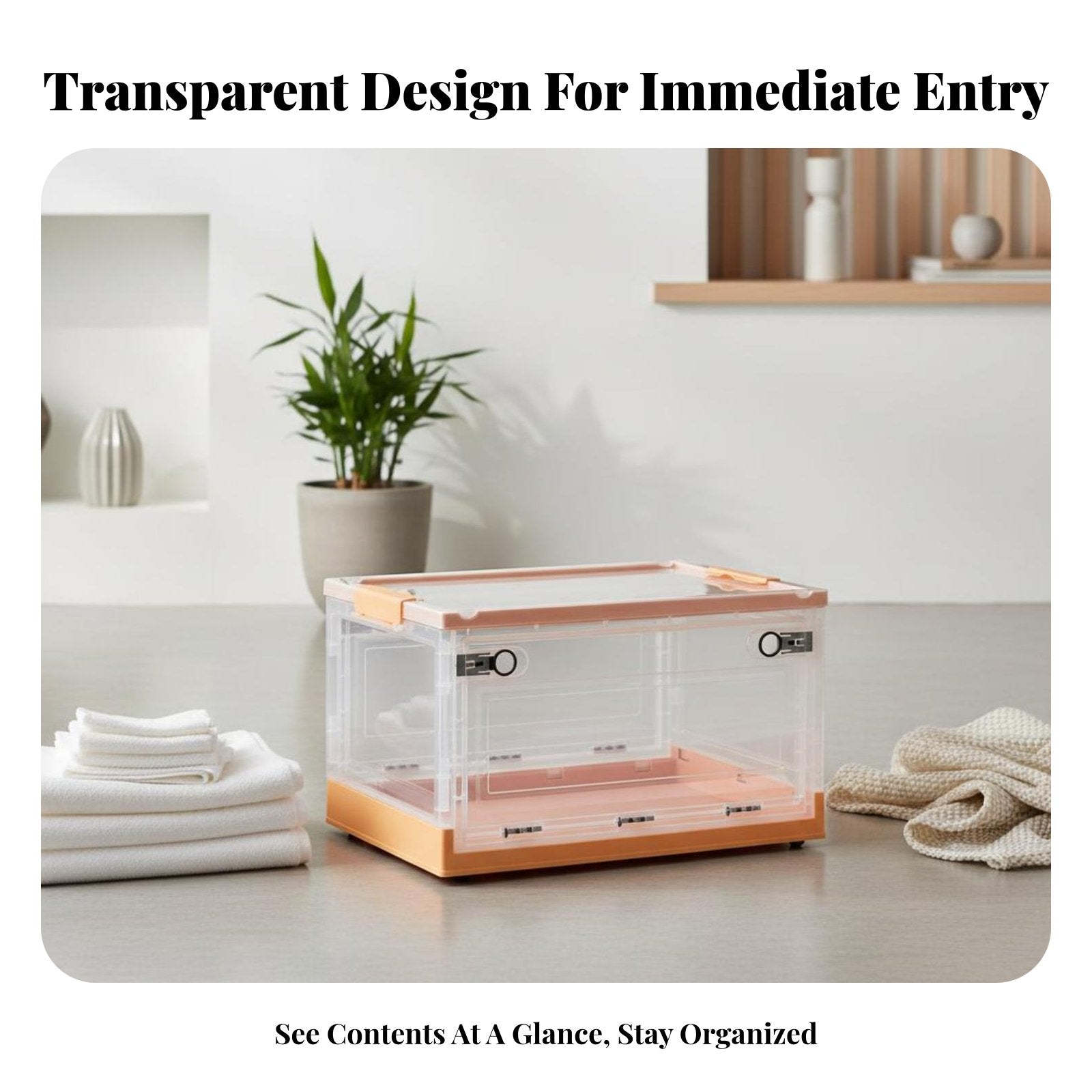 Foldable Storage Box Large Capacity Stackable Storage Bin with Doors