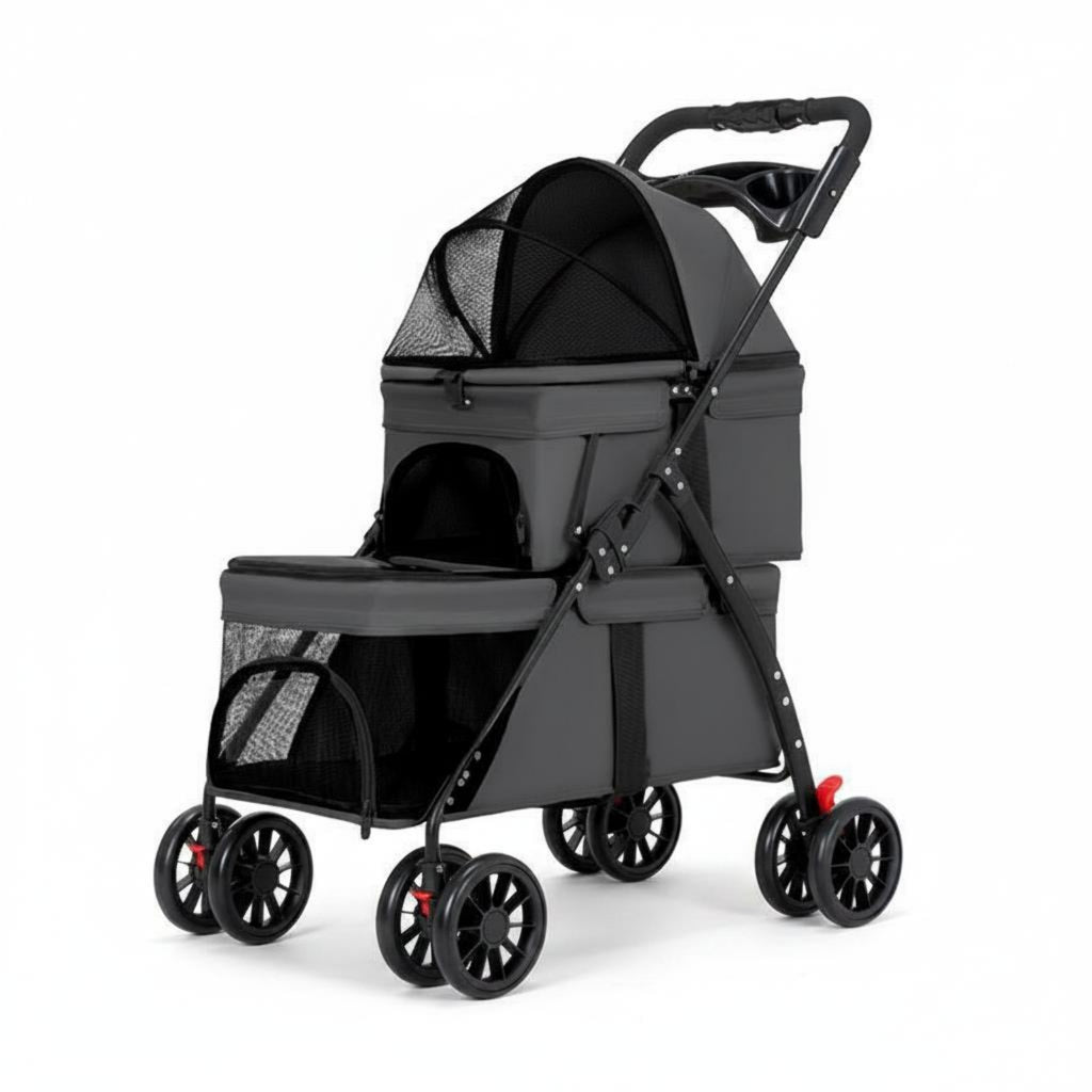 Double-Deck Pet Carrier Lockable Wheels Small Dog Cat Pet Carrier Storage Pockets Animal Transport for Outdoor