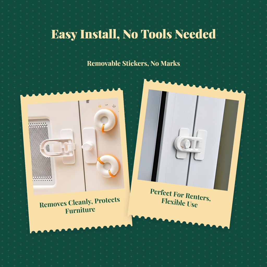 Infant Security Lock, Infant protected Cabinet Latch, Easy Installation, Drawer, Refrigerator, Door, Alabaster