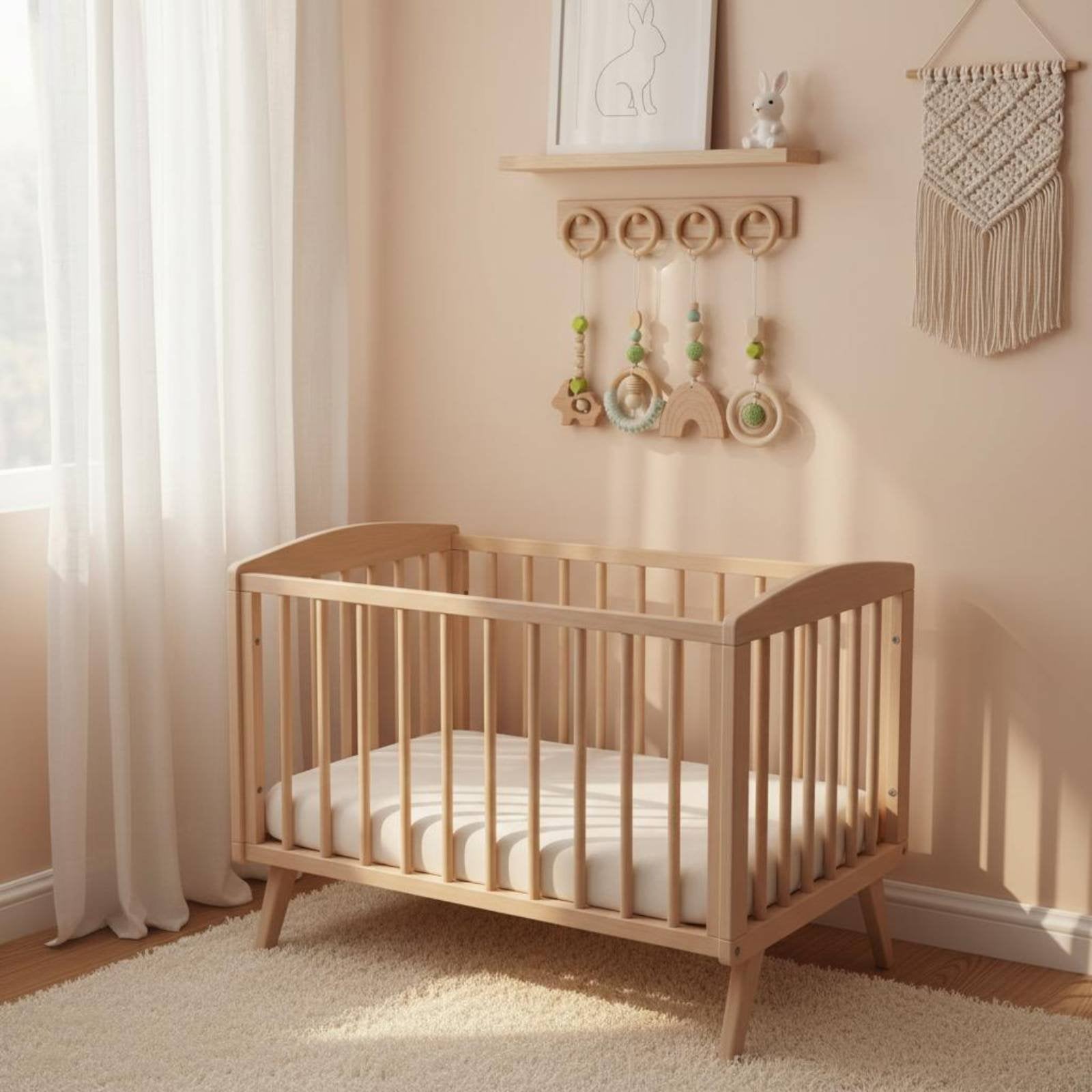 4 Pieces Wooden Baby Gym Toy Set Rainbow Wooden Infant Activity Gym for Crib