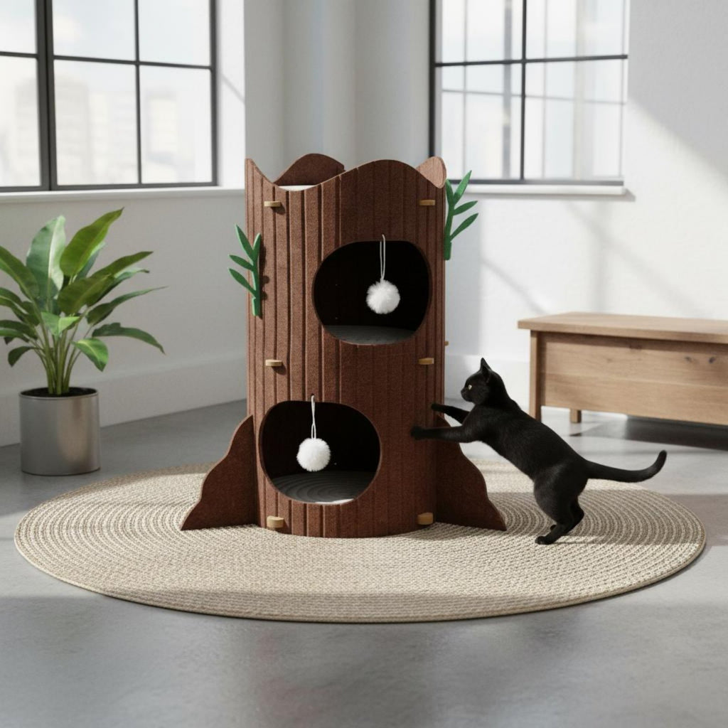 Kitten Tree with Cave Easy to Place Multi Level Kitten Tree Space Saving