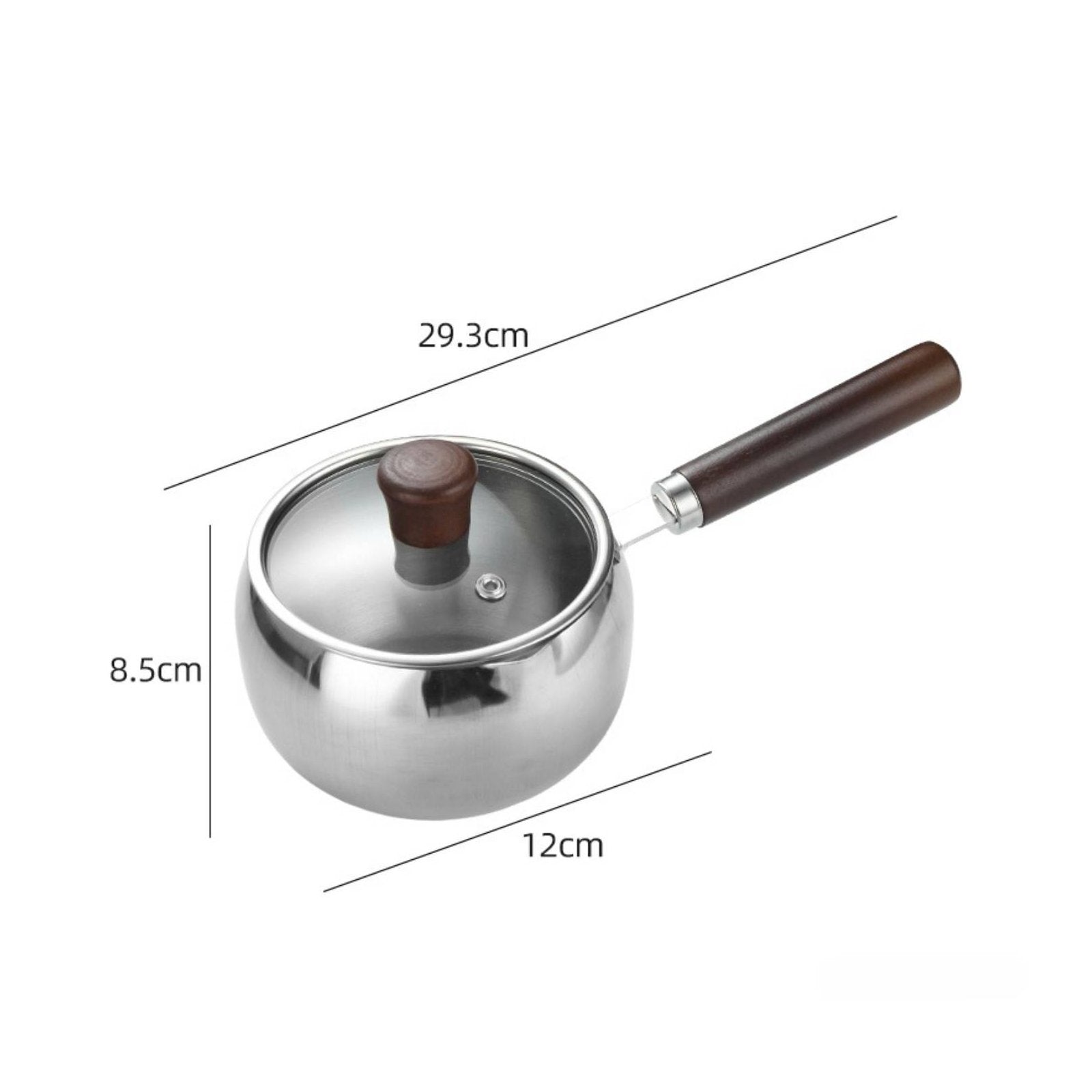 Infant Meal Cooking Pot Transparent Glass Lid Small Saucepan with Wood Handle