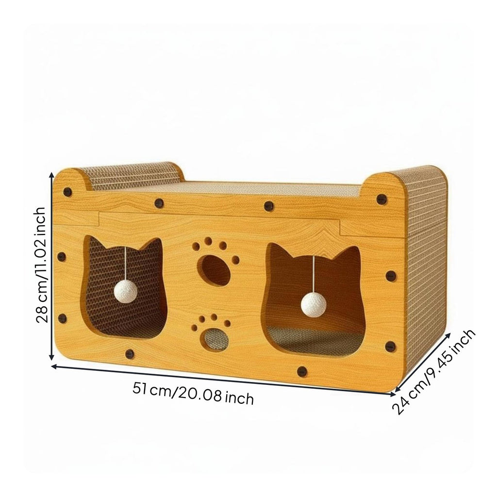 Feline Scratcher House 2-in-1 Enclosed Feline Bed Hollowed Boards