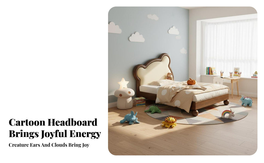 Cartoon design Upholstered Single Bed with Crown Headboard Modern Minimalist Look Princess Crown Bed Soft Padded Frame children's Furniture Anti-Collision Design for Toddlers, Parents, Bedroom, Nursery, Playroom, Guest Room