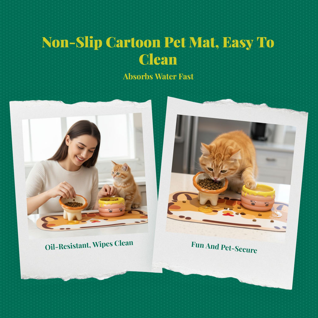 Cat Feeding Mat, Non-Slip Diatomaceous Earth Pet Food Mat, Absorbent, Quick Dry, Protects Floors, Easy to Clean, Prevents Spills, Pet Placemat for Messy Drinkers, Non-Slip Base, 18 x 12 inches