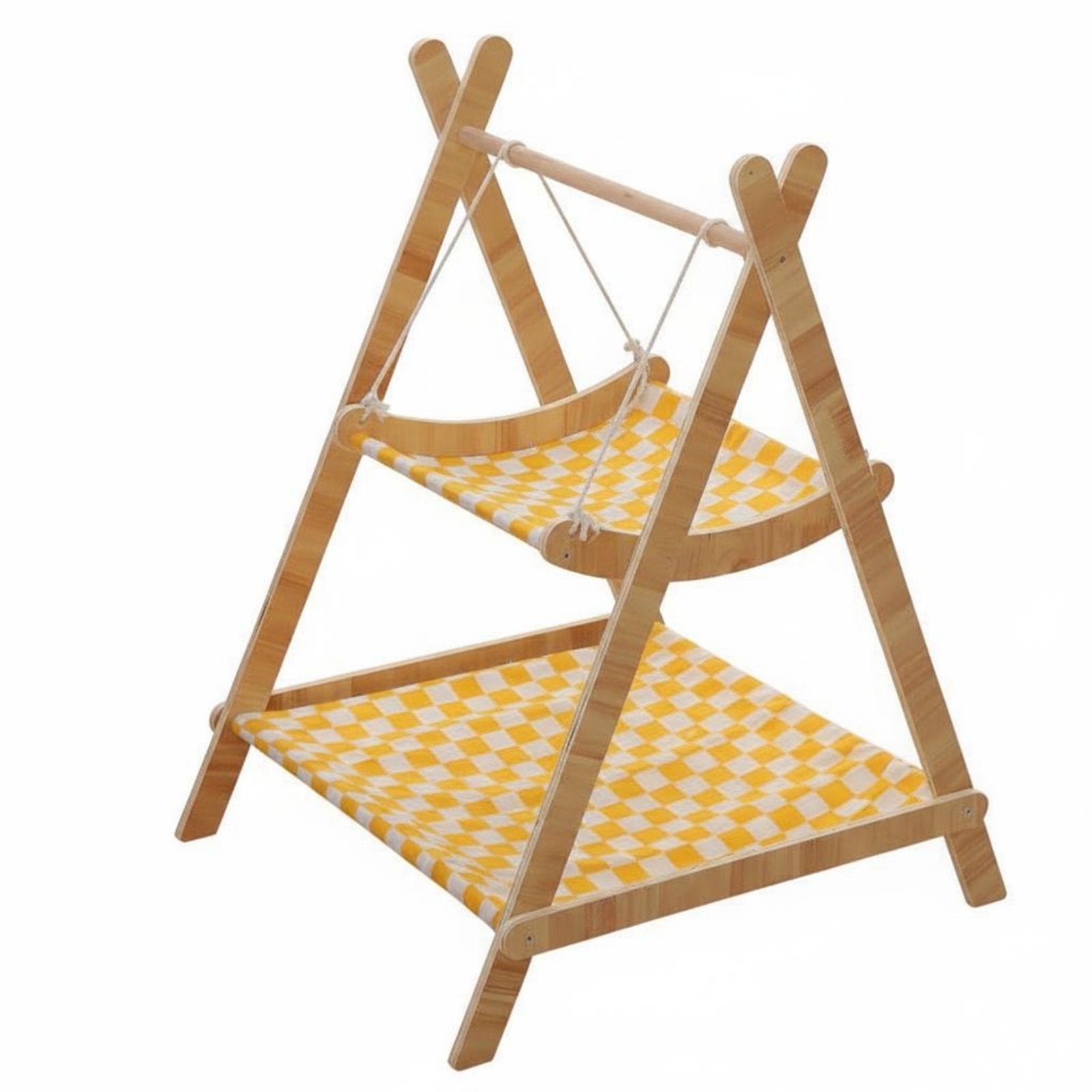 Double Layer Cat Hammock Sturdy Wood Frame 2 Tier Cat Hammock Washable Cover Double Layer Pet Bed