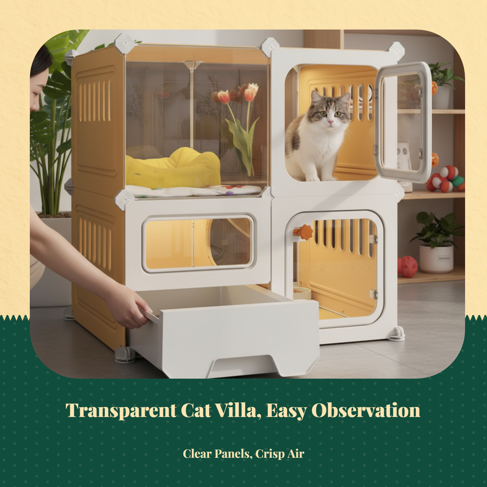 Indoor cat villa with litter box