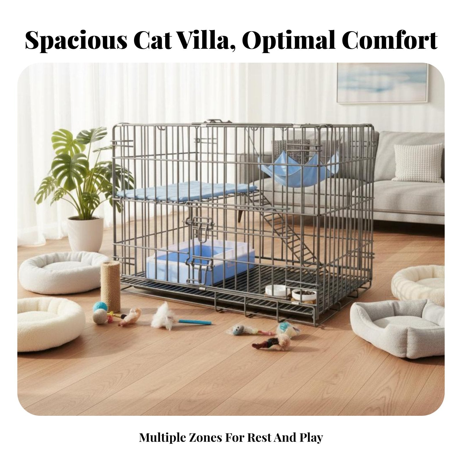Multi-Level Cat Villa with Integrated Toilet additional Large Space for Home, Indoors