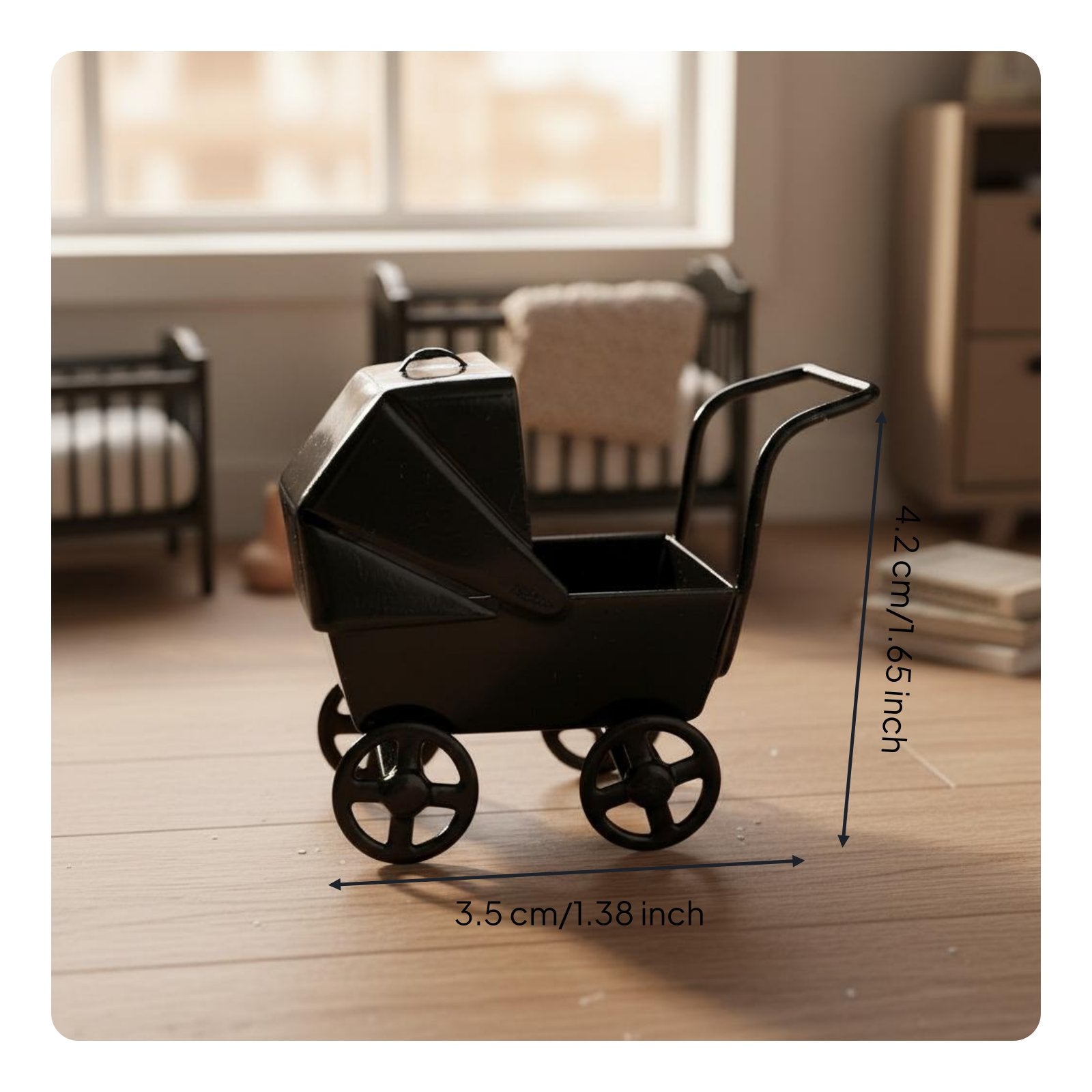 1:12 Scale Infant Carriage Realistic Detail 1:12 Scale Doll Pram Smooth Polished Metal Doll Carriage for Dioramas