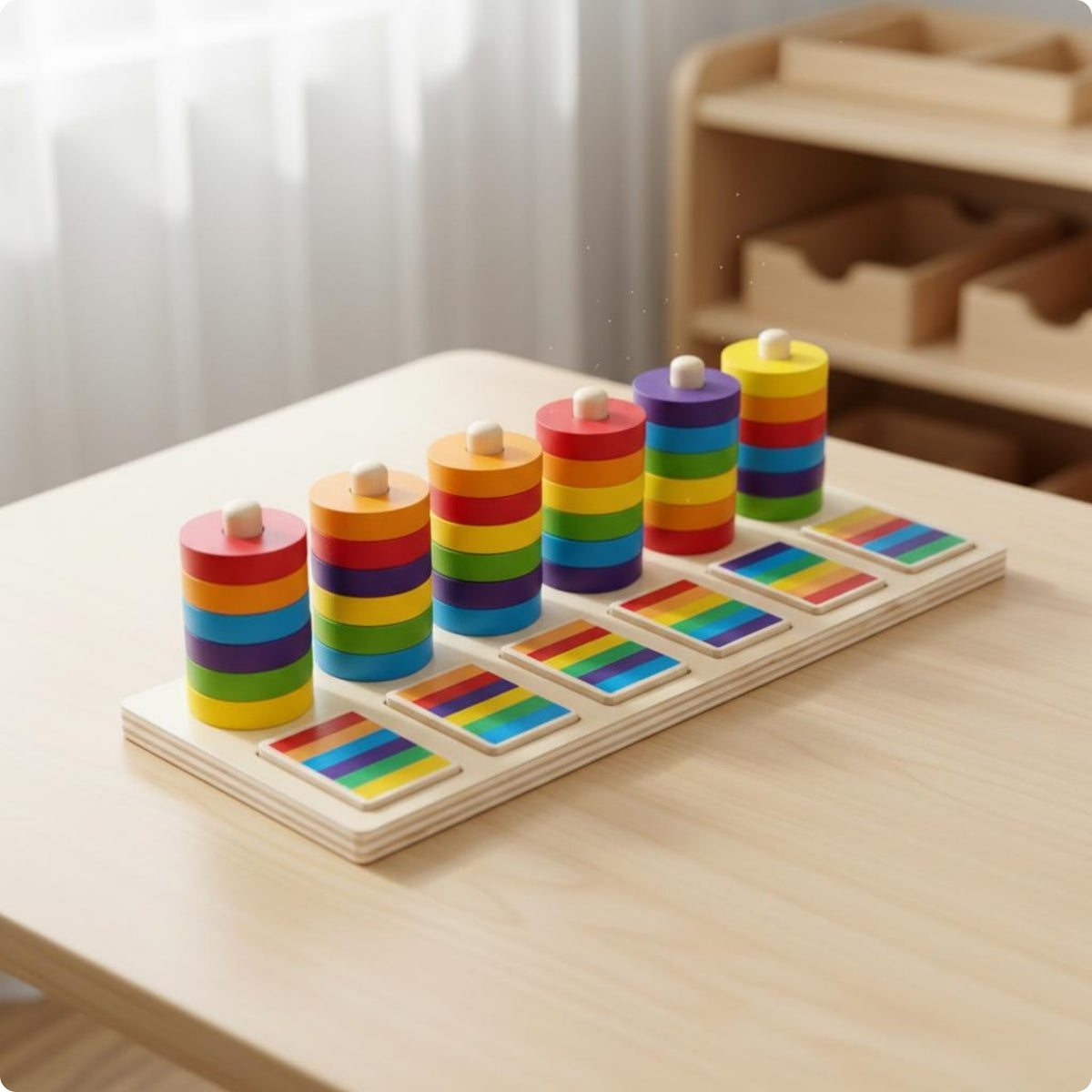 Sorting Stacking Toy Cognitive Development Wooden Circular Disc Stacker