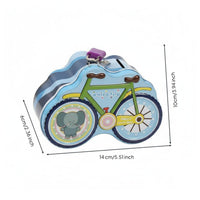 Cycle Shaped Piggy Bank Great Gift Idea Cartoon Change Bank with Lock Promotes Saving Routines Lockable Animal Tin for Kids, Children