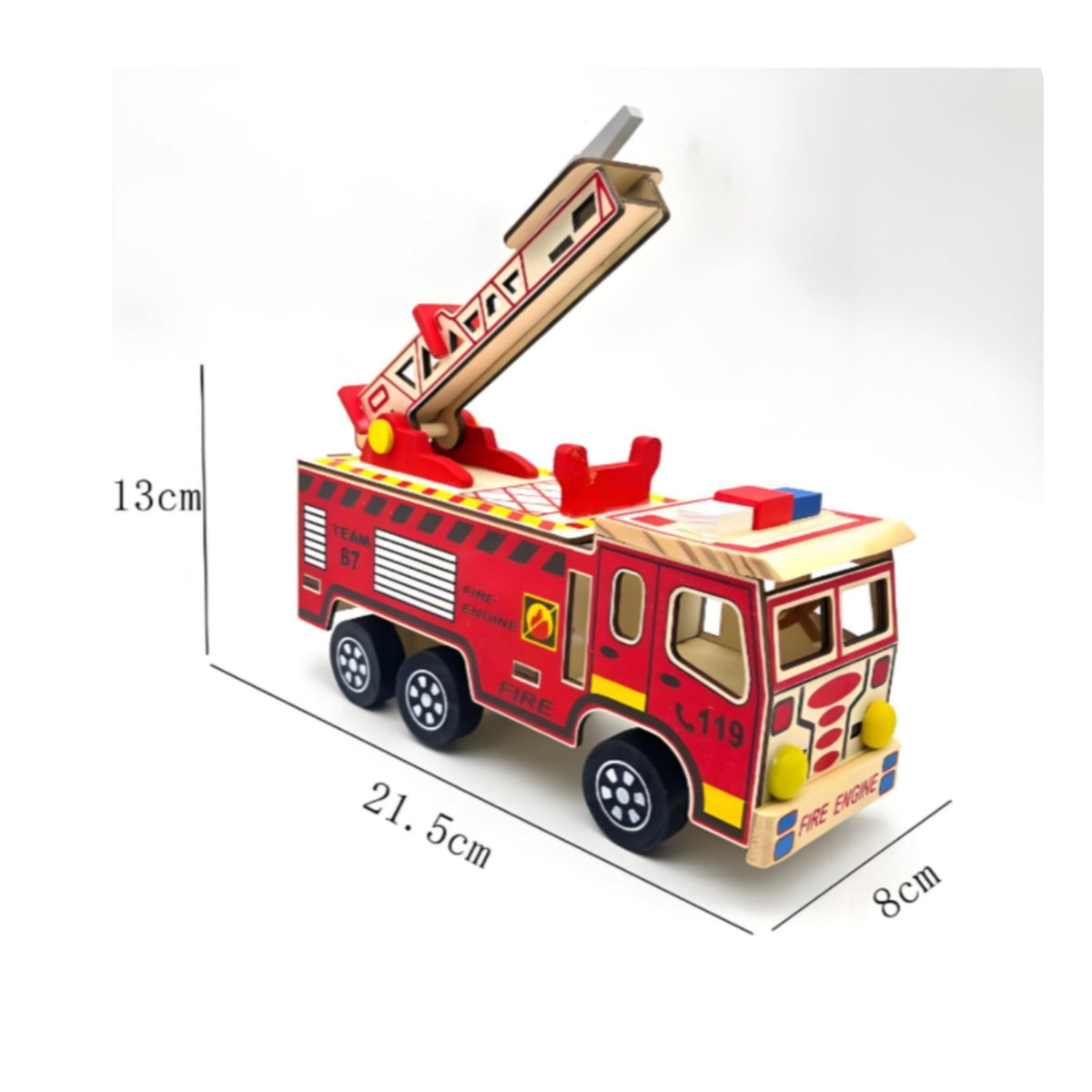 Wooden Fire Truck Sturdy Construction Wooden Fire Engine Interactive Features