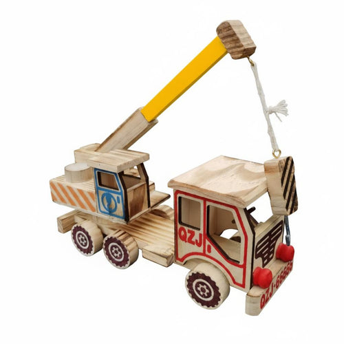 Wooden Crane Truck Decorative Wooden Tow Truck Model Moving Arm for Children