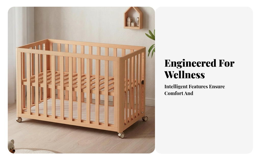 Infant Crib Beech Wood Adjustable Crib Casters for Infants, Young Children