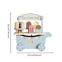 Wooden Ice Cream Cart Painted Wheeled Ice Cream Cart Fine Motor Skills Children's Toy