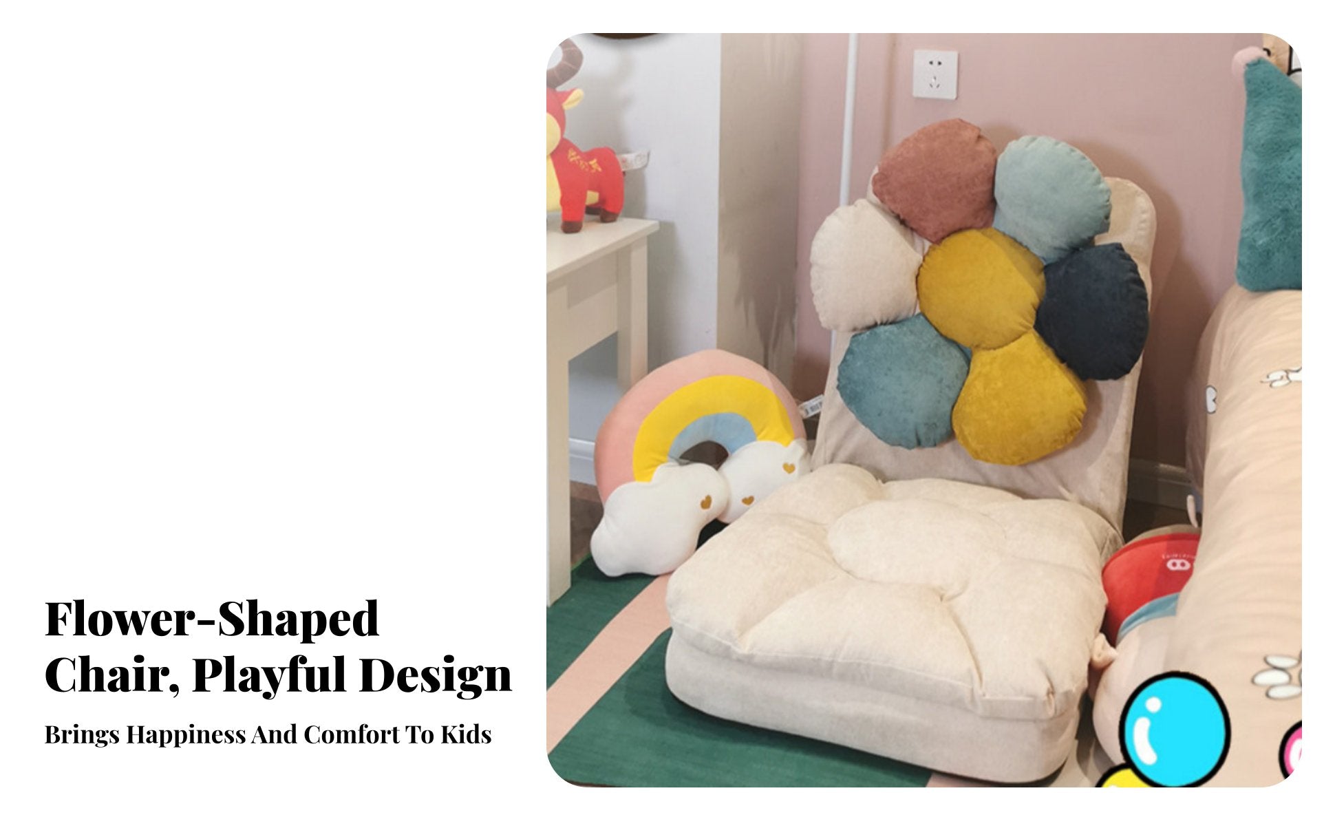Adjustable children'ss' Floor Lounger Cute Design Transformable Lounger Sofa Soft and Comfy Machine-Cleanable Cover for Nursery