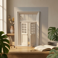 1:12 Scale Dollhouse Door Decorative Two Panel Transom Door Openable Transom Window Model