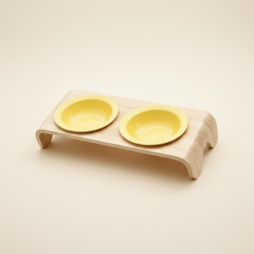 Raised Double Feline Bowl Arched Legs Wooden Feline Bowl Stand 150 Ml Capacity