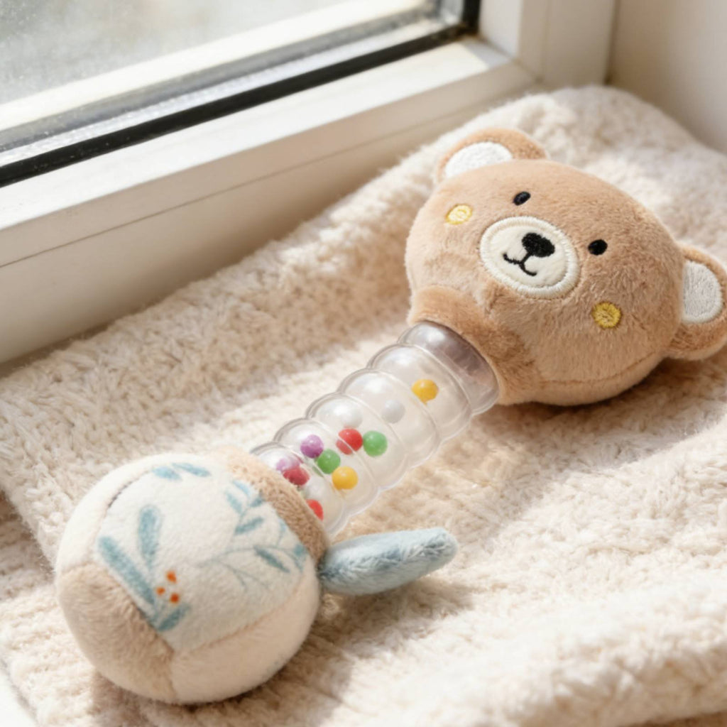 Bear Teether Easy to Grip Bear Rattle Early Learning for Infants, Infants