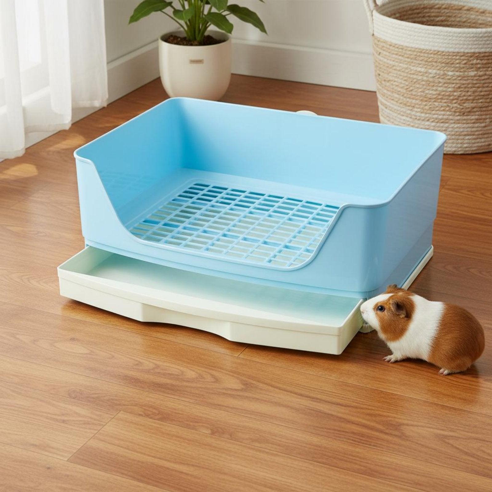Rabbit Litter Box with Drawer Detachable Grid High-Sided Rabbit Potty