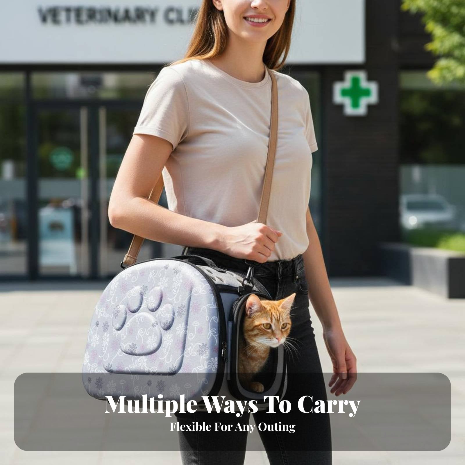 Soft-Sided feline Tote Opaque Design Mesh Pet Tote Inner Safety Leash carrier Rides