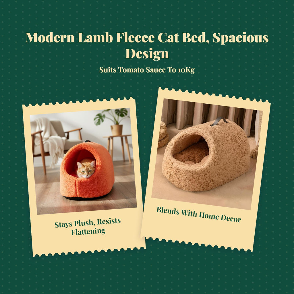 Lamb Fleece Cat House, Semi-Enclosed Pet Bed, Indoor Warm
