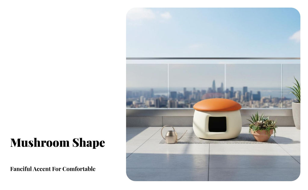 Mushroom-Shaped Cat House Stool Space-Saving Enclosed Pet Retreat Double-functionPurpose Design Multipurpose for Balcony, Indoor