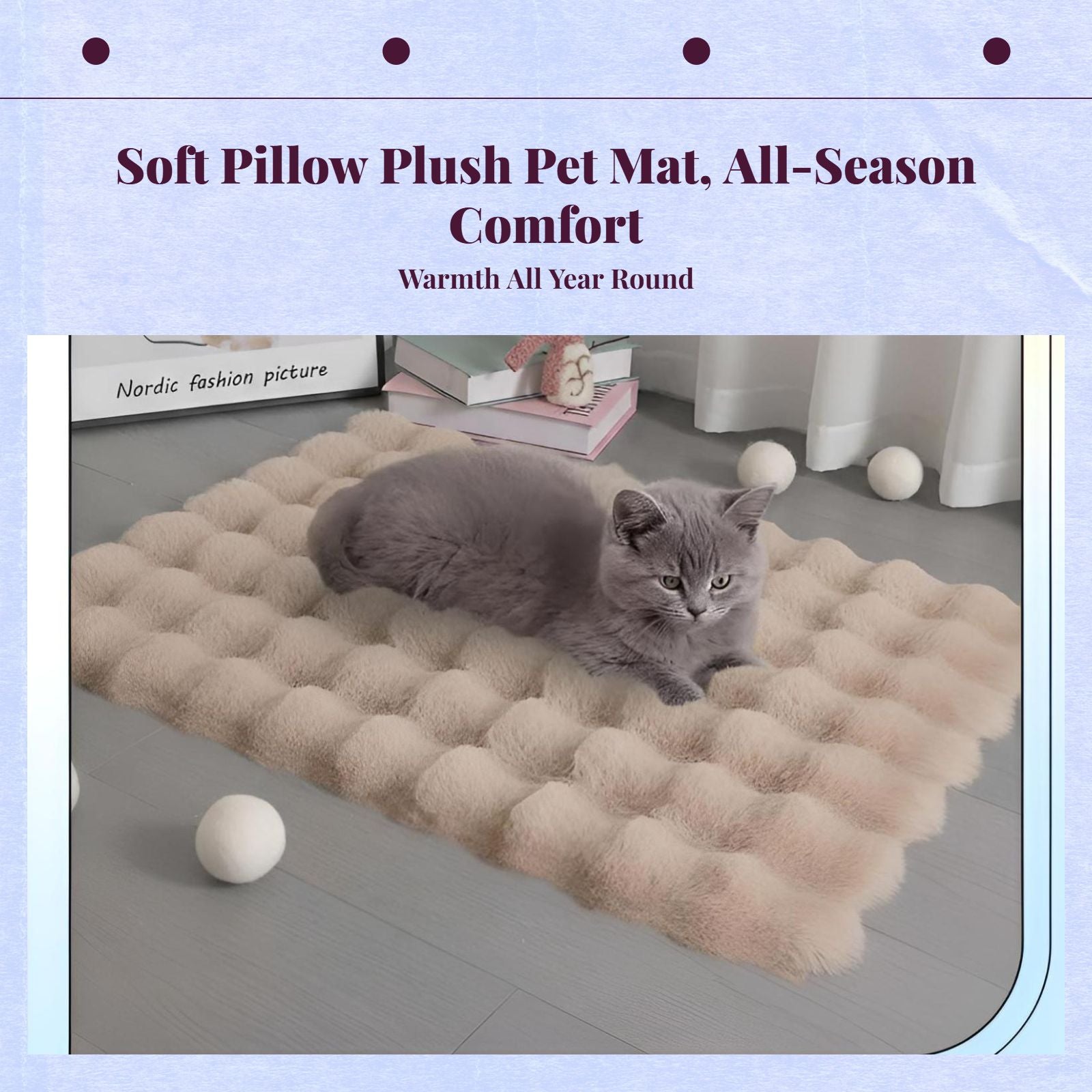 Plush Fleece Pet Bed Mat, Soft, Warm, Washable, Indoor Pad