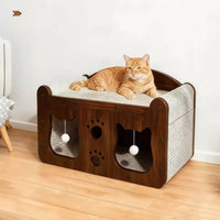 Feline Scratcher Bed Wood-Grain Feline Bed Scratcher Hanging Toy