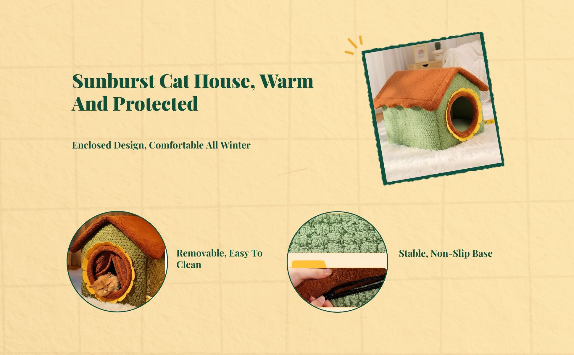 Cat Cave House, Warm Enclosed Bed, Removable Tent, Plush Den