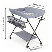 Adjustable Height Changing Table Textile Shelf Foldable Changing Table Wheeled