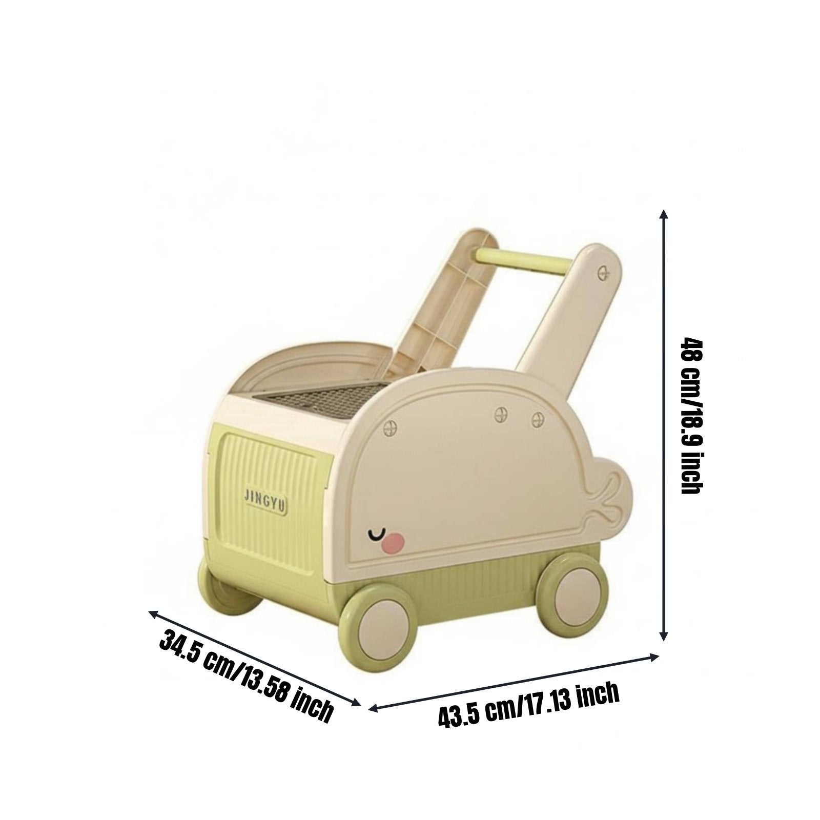 Young Child Push Toy Storage Anti-Tip Design Rolling Toy Chest Construction Block Lid Push Along Pusher with Storage for Young Children, Infants