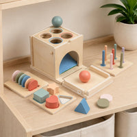 Four-in-Single Shape Sorting Toy Fine Hand Coordination Skills Wooden Color