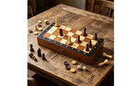 Wooden 3-in-1 Game Box Compact 3 in 1 Wooden Chess Set Rectangular