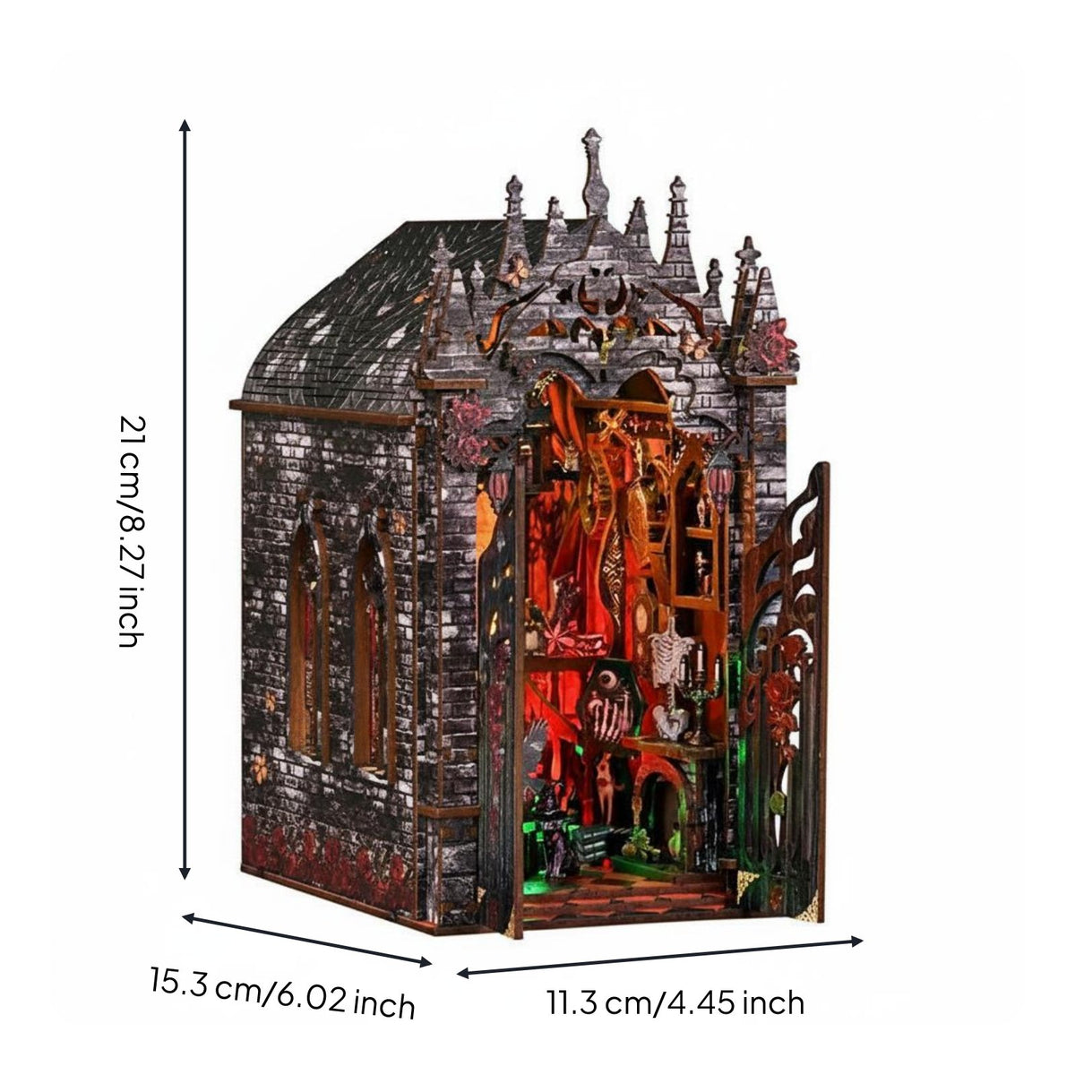 Dark castles Miniature House Detailed Design Gothic Bookshelf Insert Cut Pieces Craft Toy for Bookshelf