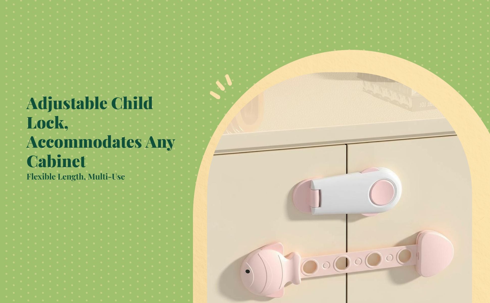 Kid Security Lock, Adjustable Cabinet Drawer Lock, Infant Protection, Screwless, Easy Installation, Multi-Purpose for Doors, Closets, Sliding Cabinets