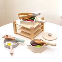 Wooden Pot and Pan Set Educational Toy Cookware Set Role Play Pretend Kitchen Cookware for Children, Kids, Preschool